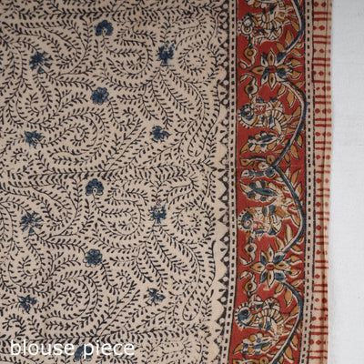 Brown - Pedana Block Print Cotton Kalamkari Saree