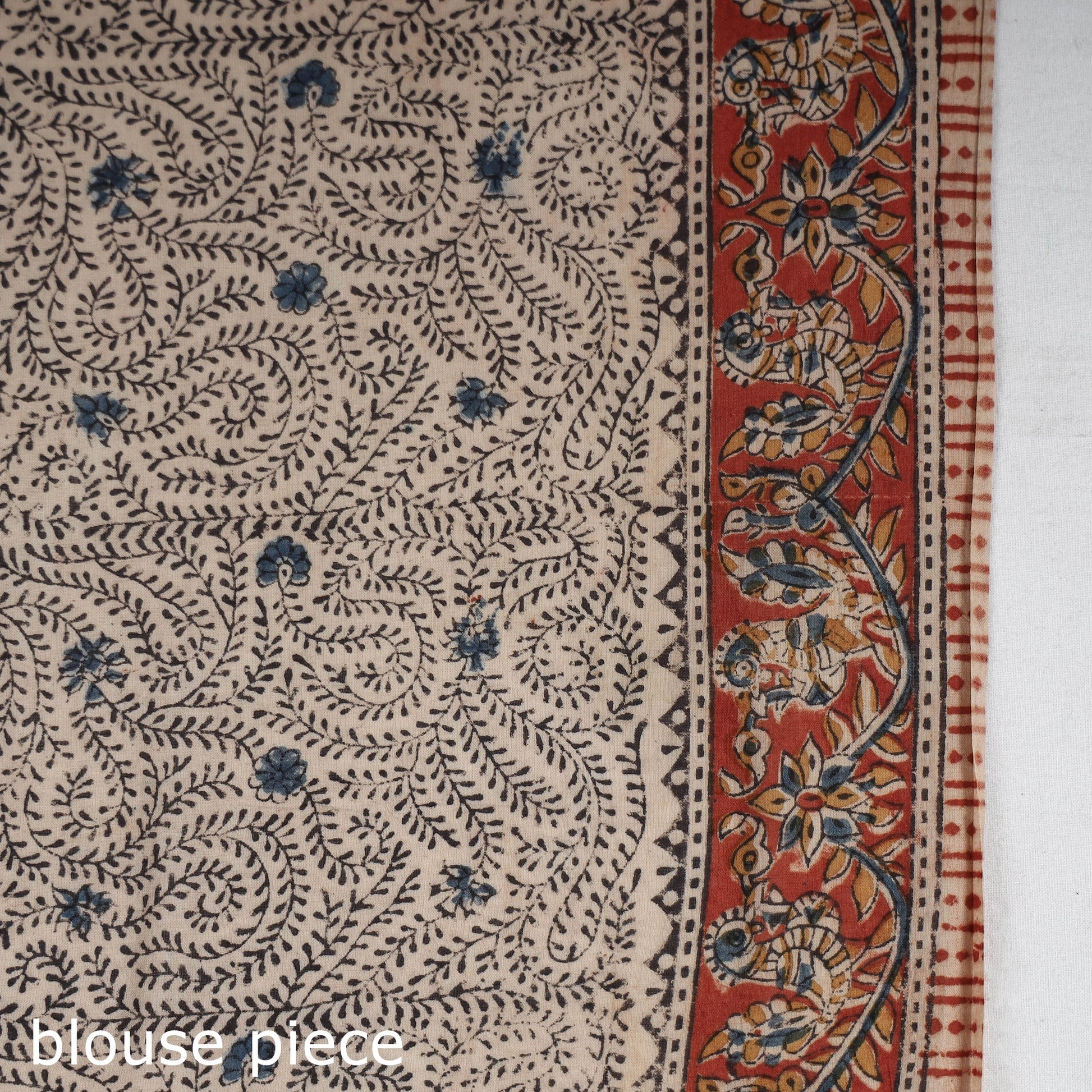 Brown - Pedana Block Print Cotton Kalamkari Saree