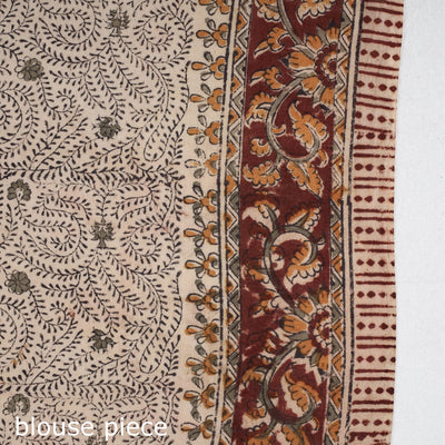 Brown - Pedana Block Print Cotton Kalamkari Saree