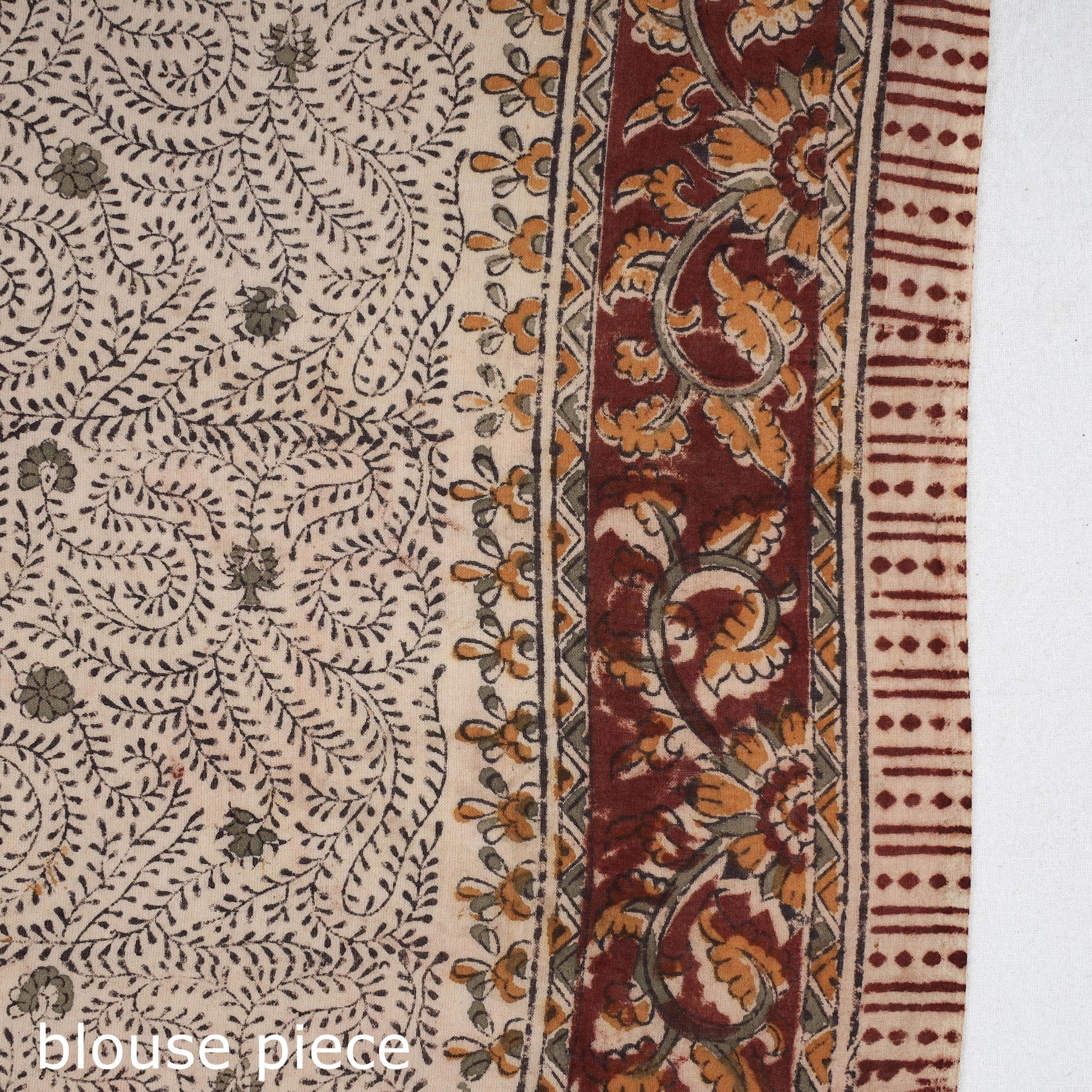 Brown - Pedana Block Print Cotton Kalamkari Saree