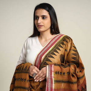 Brown - Bengal Kantha Embroidered Cotton Handloom Dupatta