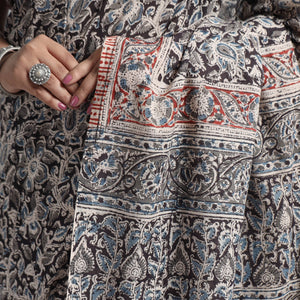 Black - Pedana Block Print Cotton Kalamkari Saree