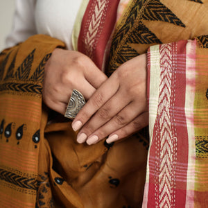 Brown - Bengal Kantha Embroidered Cotton Handloom Dupatta