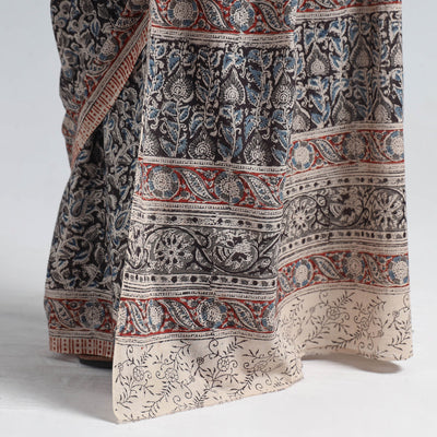Black - Pedana Block Print Cotton Kalamkari Saree