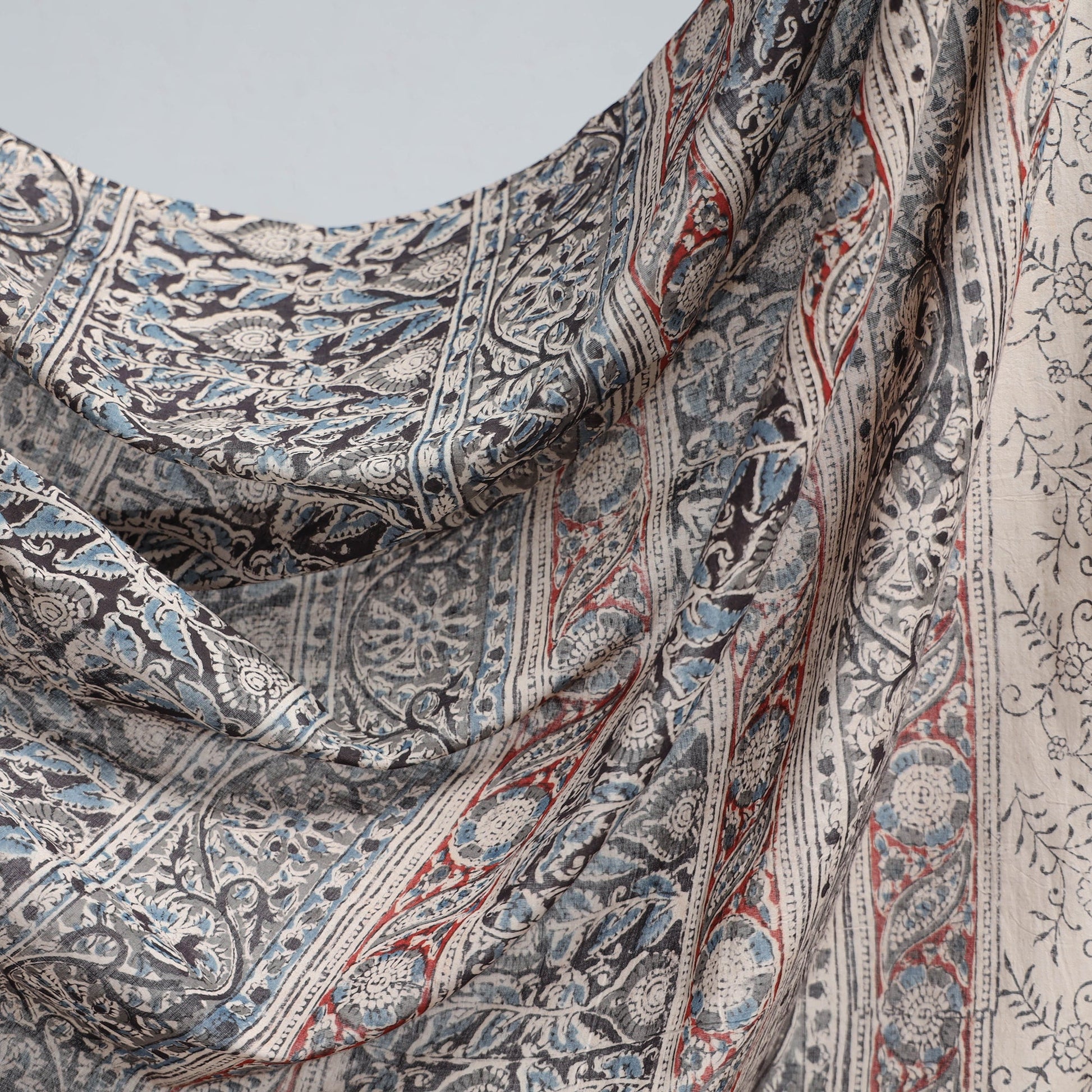Black - Pedana Block Print Cotton Kalamkari Saree