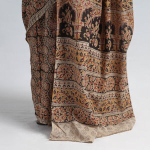 Brown - Pedana Block Print Cotton Kalamkari Saree