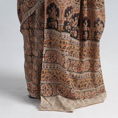 Brown - Pedana Block Print Cotton Kalamkari Saree
