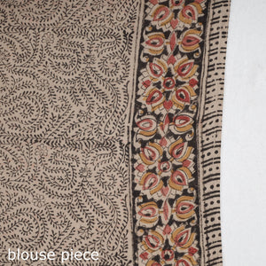 Brown - Pedana Block Print Cotton Kalamkari Saree