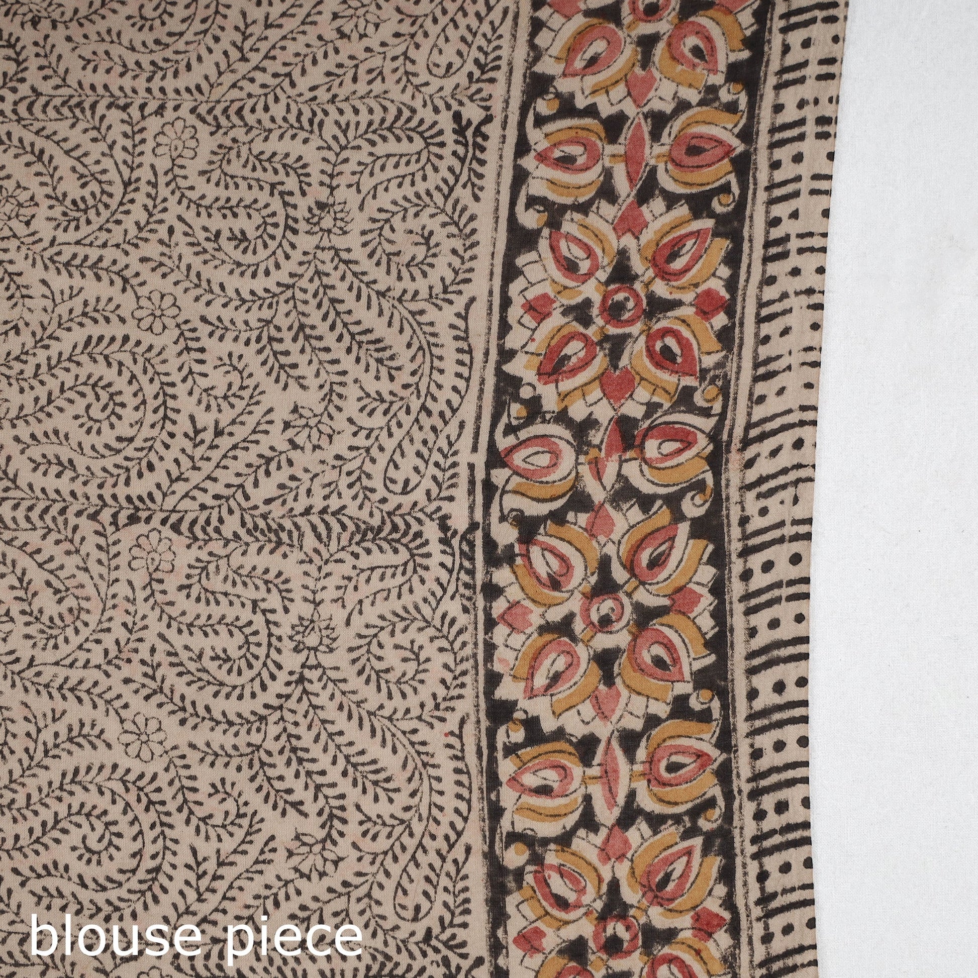 Brown - Pedana Block Print Cotton Kalamkari Saree
