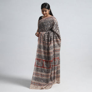 Black - Pedana Block Print Cotton Kalamkari Saree