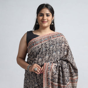 Black - Pedana Block Print Cotton Kalamkari Saree