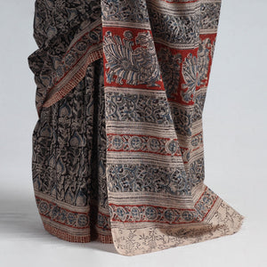 Black - Pedana Block Print Cotton Kalamkari Saree