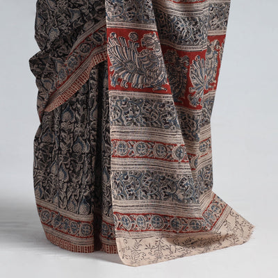 Black - Pedana Block Print Cotton Kalamkari Saree
