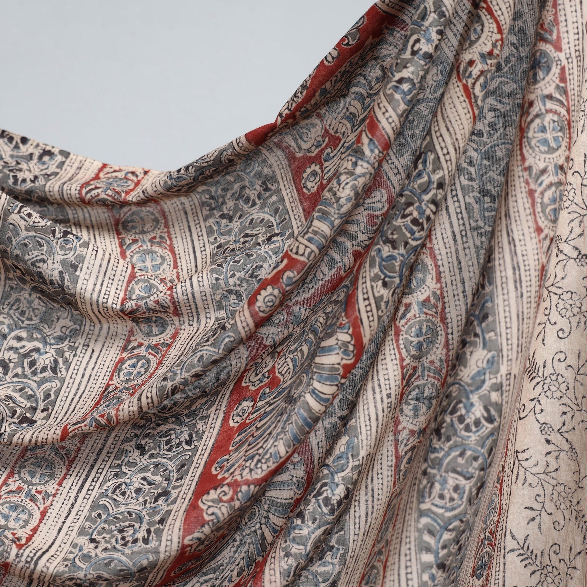 Black - Pedana Block Print Cotton Kalamkari Saree