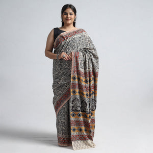 Black - Pedana Block Print Cotton Kalamkari Saree