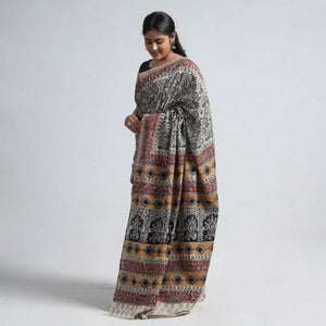 Black - Pedana Block Print Cotton Kalamkari Saree