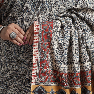 Black - Pedana Block Print Cotton Kalamkari Saree