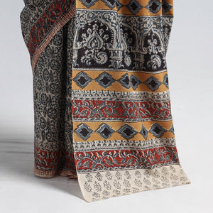 Black - Pedana Block Print Cotton Kalamkari Saree