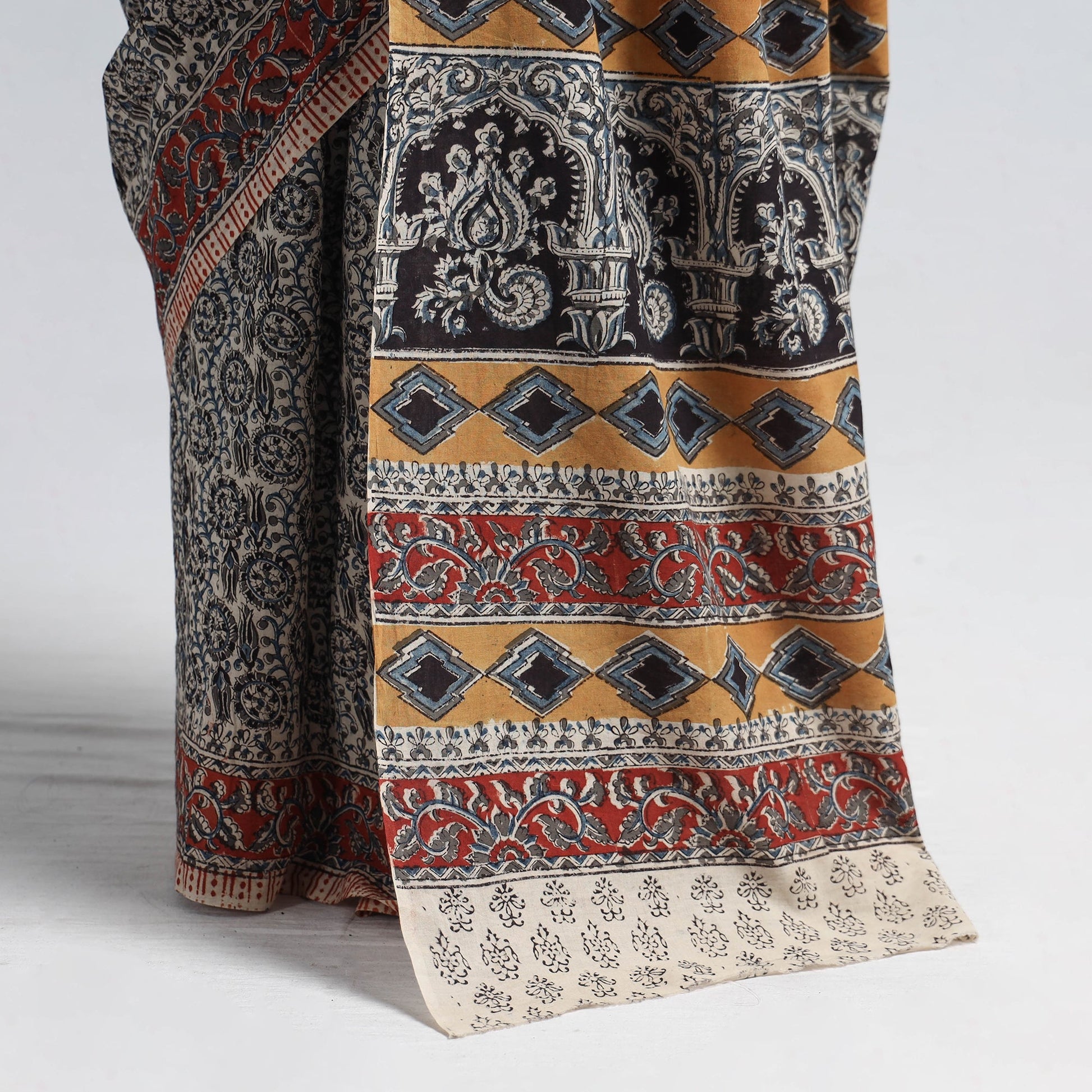 Black - Pedana Block Print Cotton Kalamkari Saree
