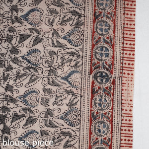 Black - Pedana Block Print Cotton Kalamkari Saree