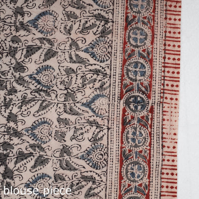 Black - Pedana Block Print Cotton Kalamkari Saree