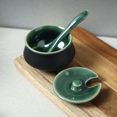Black Matt Chutney Bowl Set with Base Tray (Set of 3)