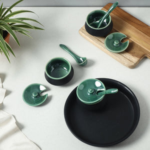 Black Matt Chutney Bowl Set with Base Tray (Set of 3)