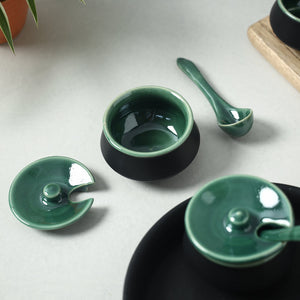 Black Matt Chutney Bowl Set with Base Tray (Set of 3)