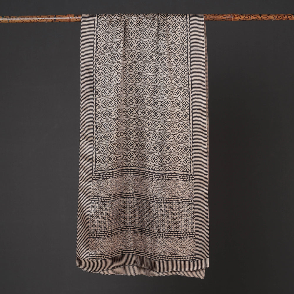Beige - Bagh Block Printing Natural Dyed Gajji Silk Stole