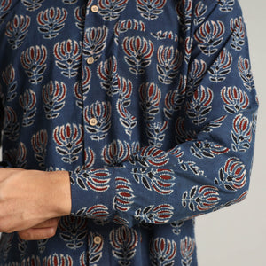 Blue - Ajrakh Block Printed Cotton Men Full Sleeve Shirt 17