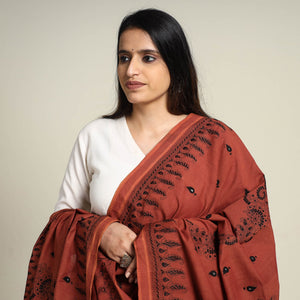Brown - Bengal Kantha Embroidered Cotton Handloom Dupatta