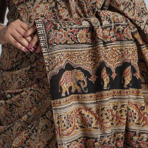 Brown - Pedana Block Print Cotton Kalamkari Saree
