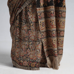 Brown - Pedana Block Print Cotton Kalamkari Saree