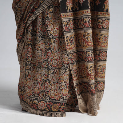 Brown - Pedana Block Print Cotton Kalamkari Saree