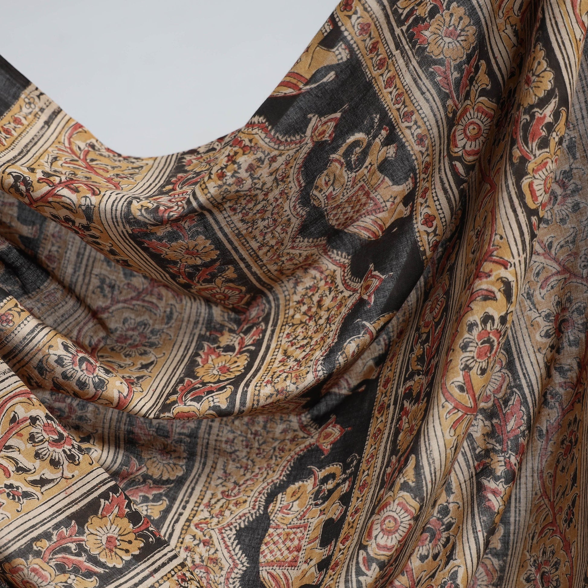 Brown - Pedana Block Print Cotton Kalamkari Saree
