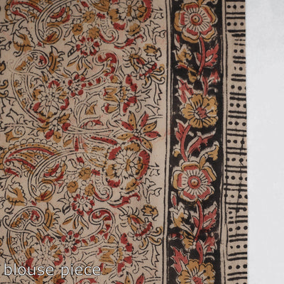 Brown - Pedana Block Print Cotton Kalamkari Saree