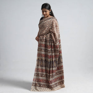 Brown - Pedana Block Print Cotton Kalamkari Saree