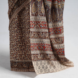Brown - Pedana Block Print Cotton Kalamkari Saree
