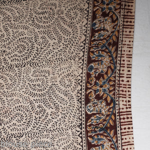 Brown - Pedana Block Print Cotton Kalamkari Saree