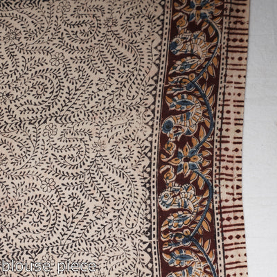 Brown - Pedana Block Print Cotton Kalamkari Saree