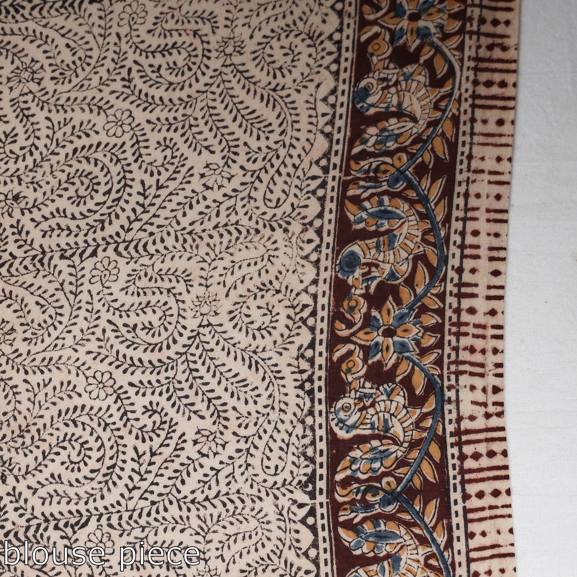 Brown - Pedana Block Print Cotton Kalamkari Saree