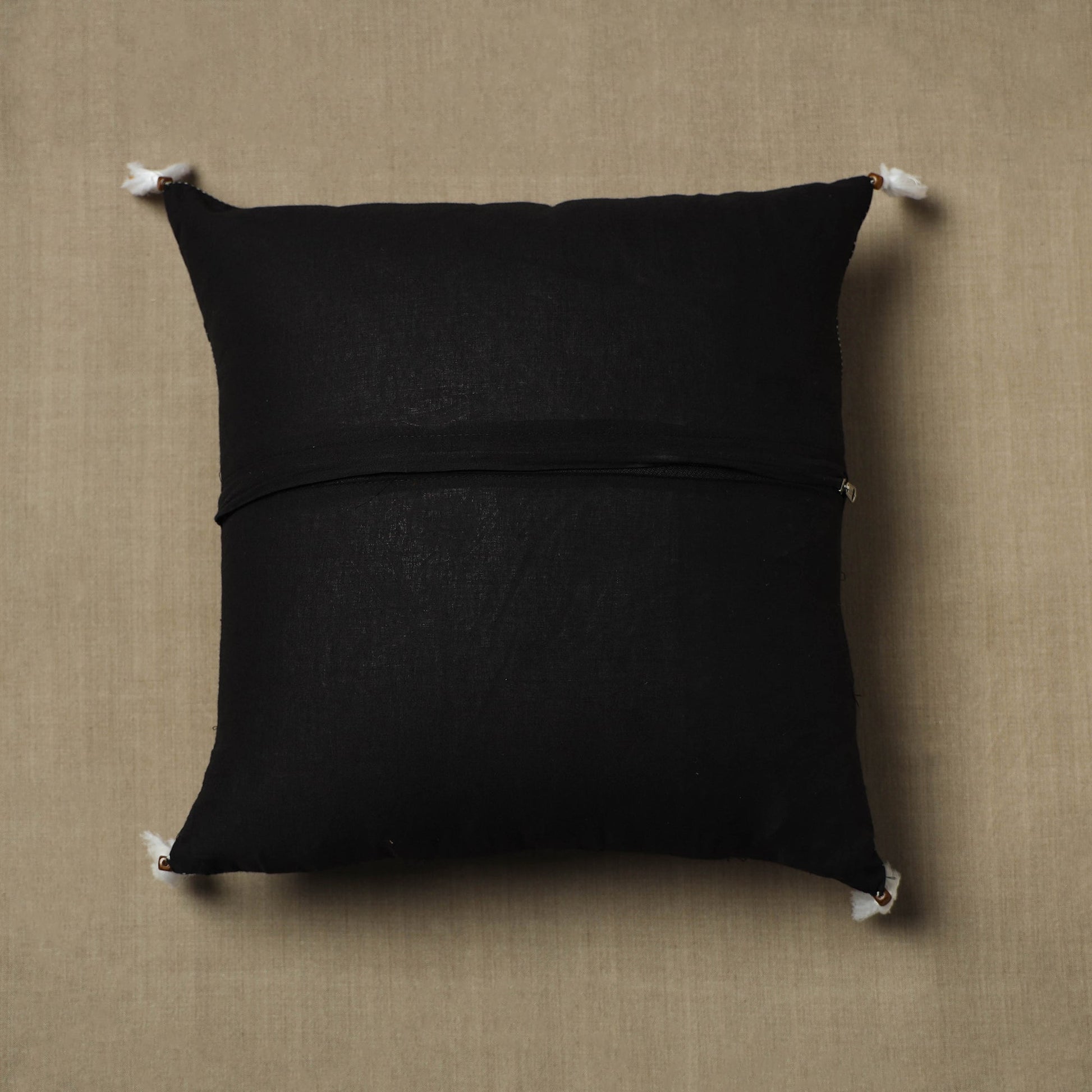 Black - Kantha Stitch Ikat Cotton Cushion Cover (16 x 16 in) 03