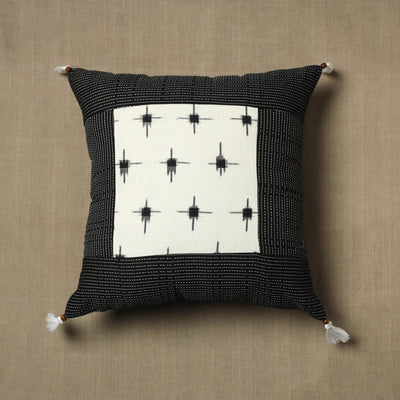 Black - Kantha Stitch Ikat Cotton Cushion Cover (16 x 16 in) 04