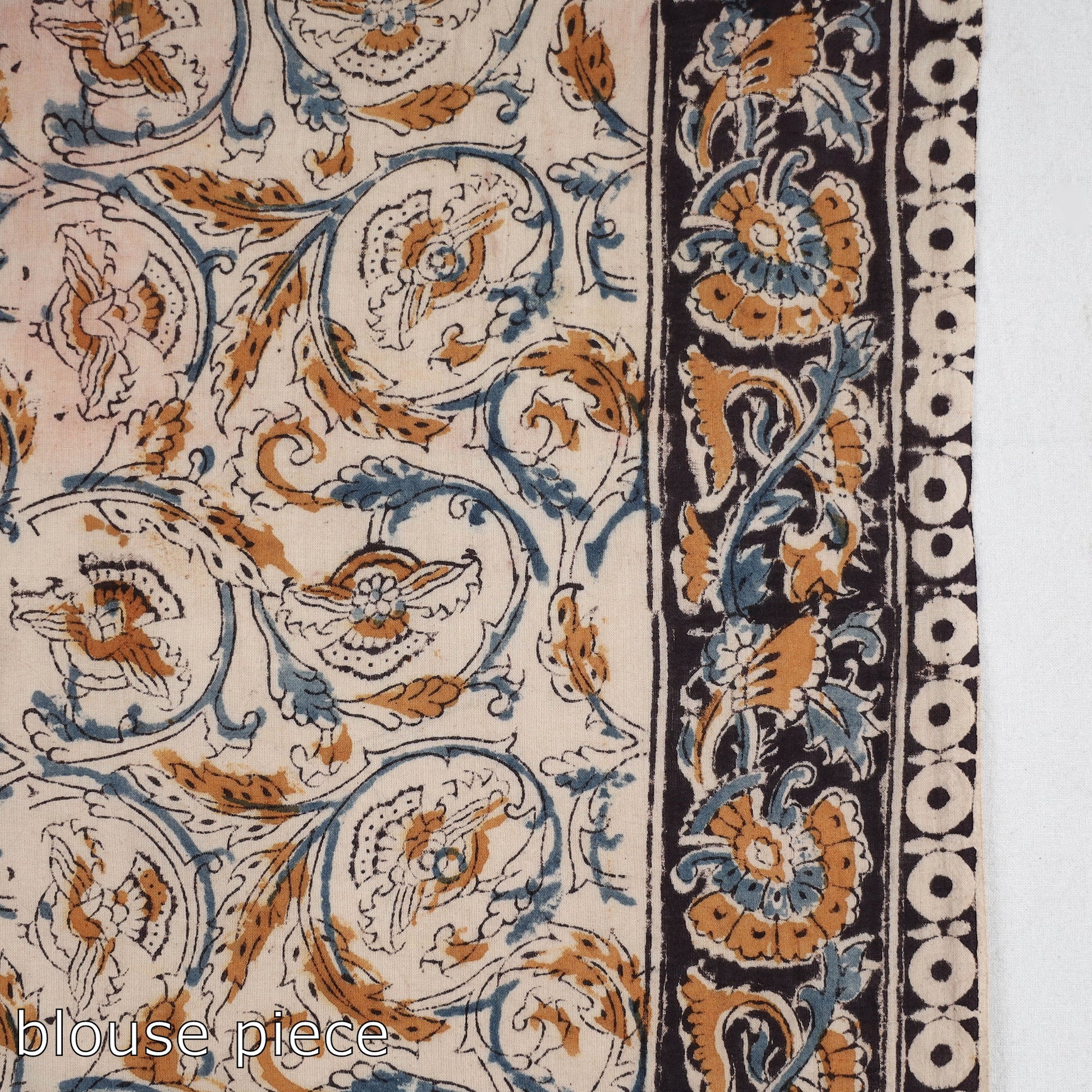 Beige - Pedana Block Print Cotton Kalamkari Saree