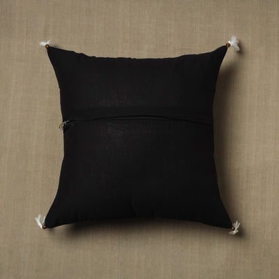 Black - Kantha Stitch Ikat Cotton Cushion Cover (16 x 16 in) 04