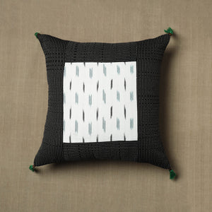 Black - Kantha Stitch Ikat Cotton Cushion Cover (16 x 16 in) 07