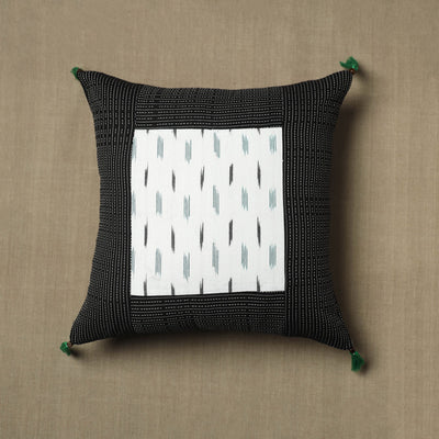 Black - Kantha Stitch Ikat Cotton Cushion Cover (16 x 16 in) 07