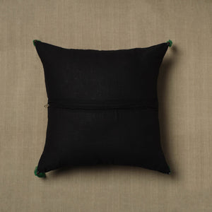 Black - Kantha Stitch Ikat Cotton Cushion Cover (16 x 16 in) 07
