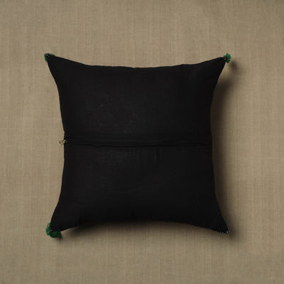 Black - Kantha Stitch Ikat Cotton Cushion Cover (16 x 16 in) 07