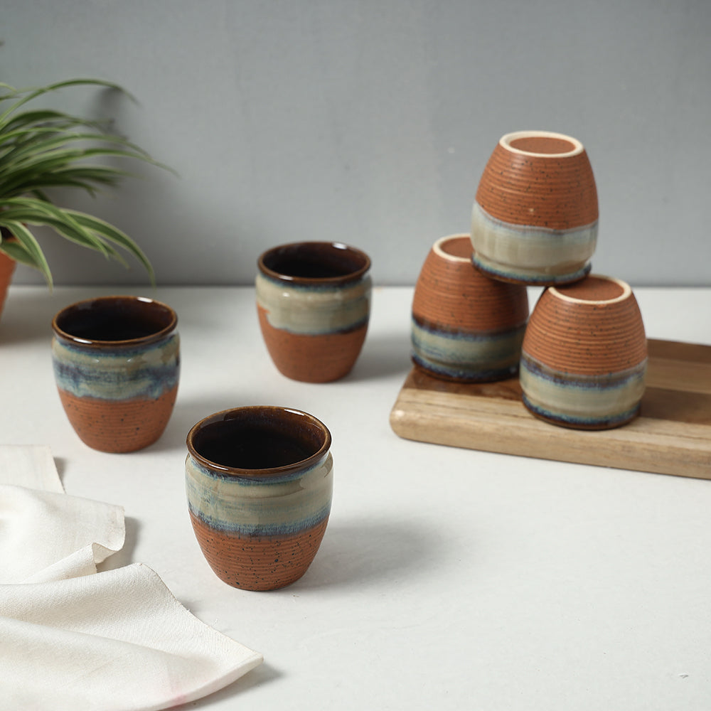 Brown - Ceramic Dual Tone Kullad (Set of 6)